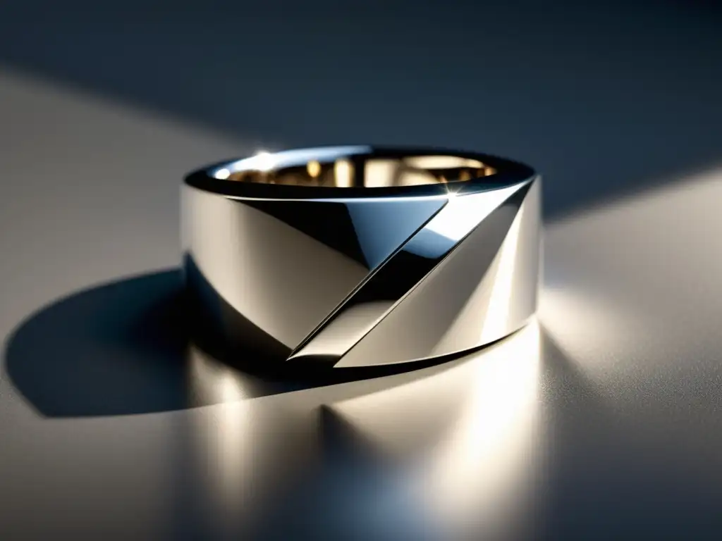 Joyería masculina creativa y moderna, anillo de plata pulida con diseño geométrico y detalles ultradetallados