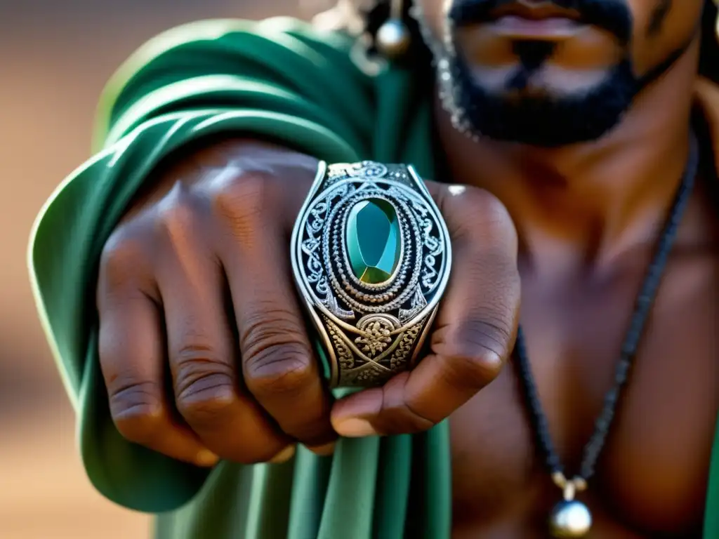 Joyería étnica masculina: fuerza y estilo en anillo de plata con gemas