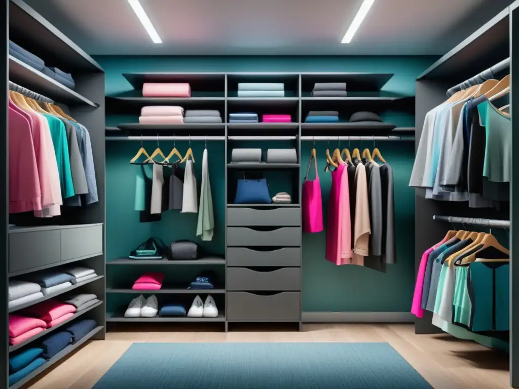 Consejos para invertir en Activewear de calidad: un elegante y moderno armario con ropa deportiva organizada y de alta calidad