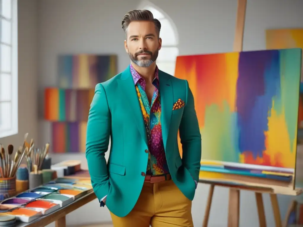 Trucos de estilo para artistas masculinos en vibrante estudio de arte