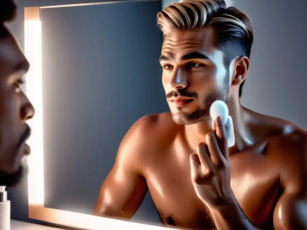 Trucos de estilo para artistas masculinos: artista aplicando limpiador facial y exfoliando su piel con suaves movimientos