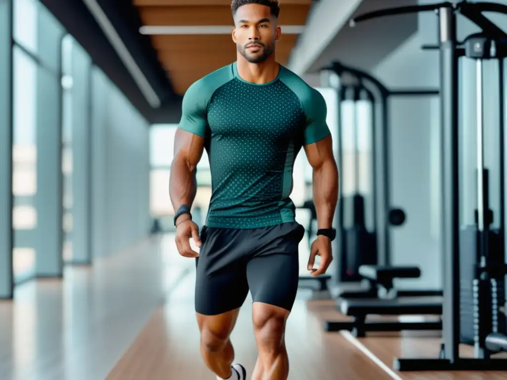 Beneficios activewear para hombres: atleta confidente en 8k, ropa moderna y reflectante, gimnasio contemporáneo