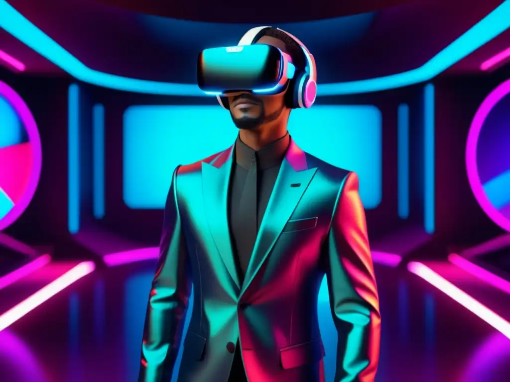 Avatar masculino con moda virtual y tradicional, fusionando tendencias de moda masculina con realidad virtual