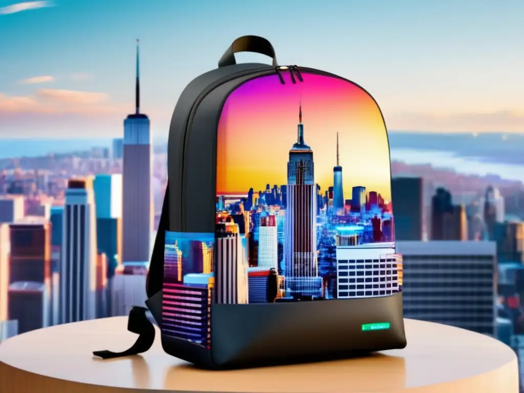 Mochila moderna en vibrante ciudad Mochila urbana: funcionalidad y estilo en la ciudad