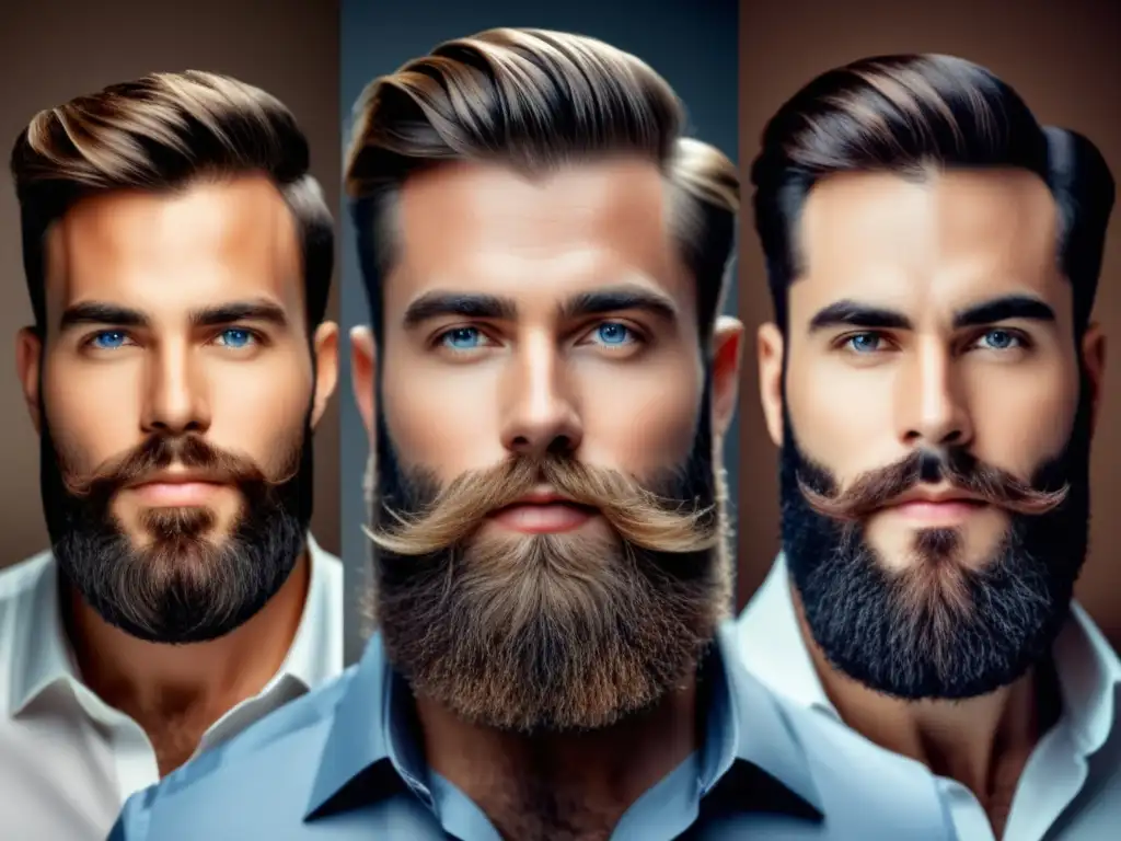 Consejos para una barba y piel saludable: hombre con barba bien cuidada y saludable, mostrando diferentes etapas de crecimiento del vello facial