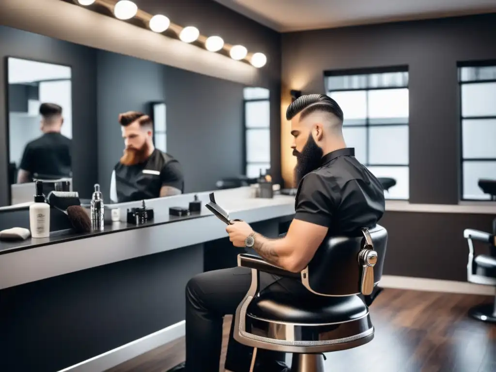 Técnicas tradicionales barbería moderna en elegante y contemporáneo salón de barbería