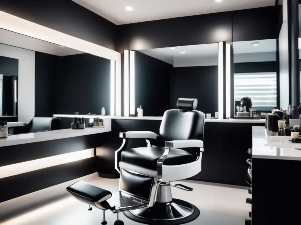 Barbería moderna con elegantes interiores en blanco y negro