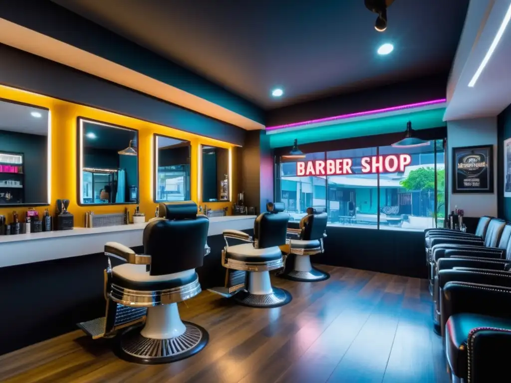 Barbería moderna en Bangkok con estética emblemática y tendencias de diseño (110 caracteres)