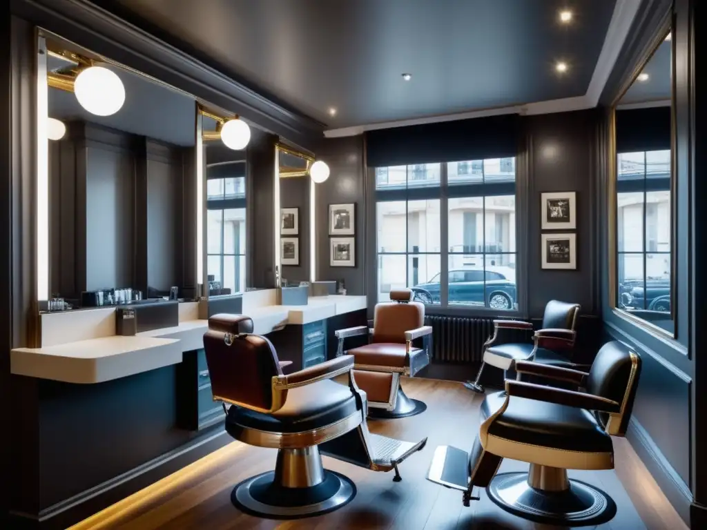 Barbería icónica en París, elegante diseño, ambiente sofisticado (110 caracteres)