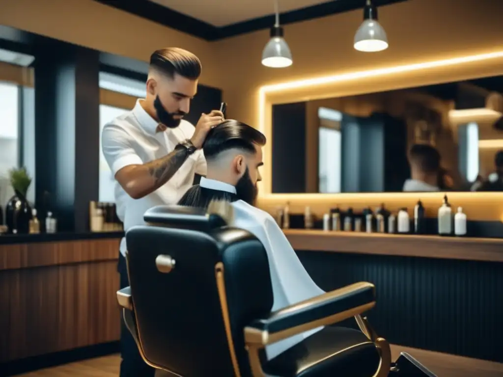 Aceite para el cabello masculino en barbería moderna y elegante