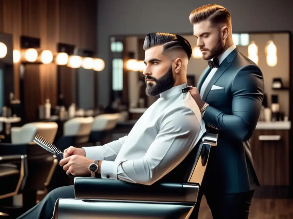 Peinado sofisticado para hombres en elegante barbería