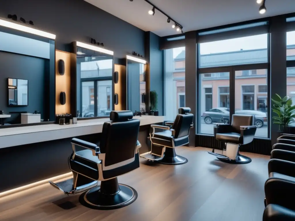 Barbería de Helsinki: Tendencias en barberías de diseño minimalista, con sillas de cuero, herramientas profesionales y ambiente sofisticado