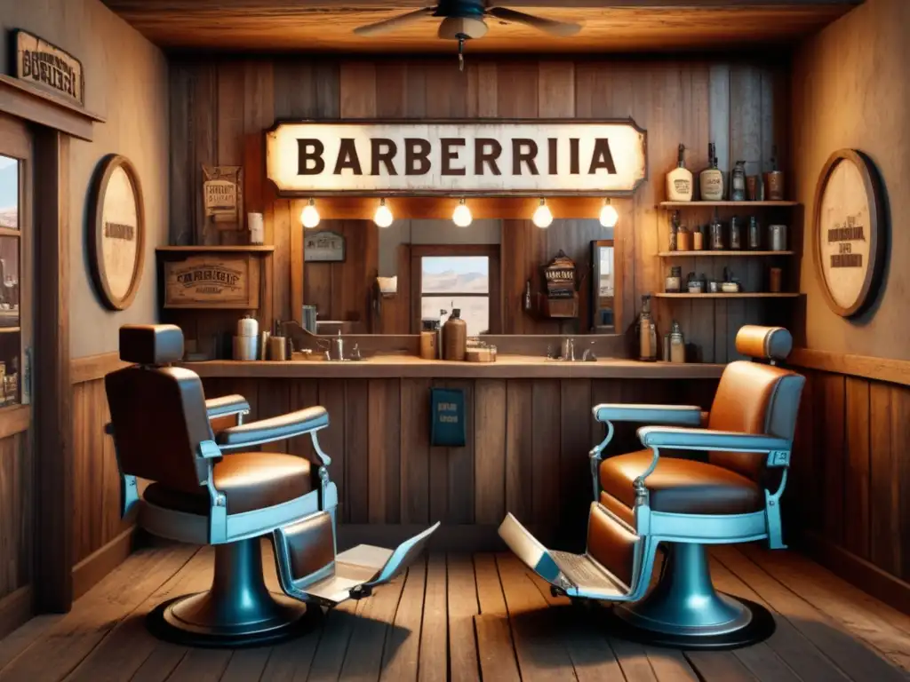 Barbería del Oeste en el Lejano Oeste: Tendencias de cuidado masculino con un hábil barbero y su cliente