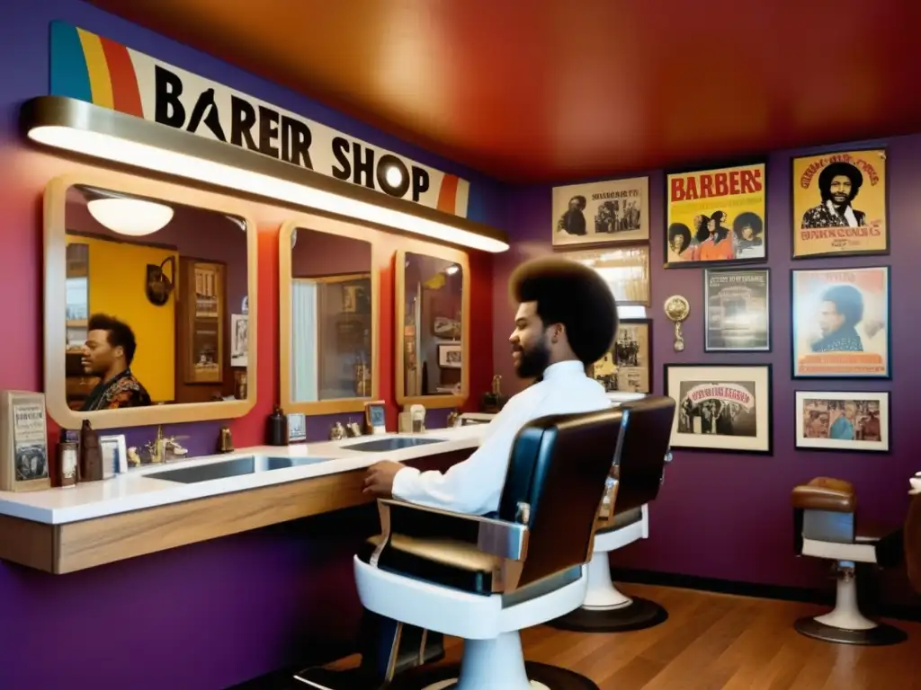 Influencia hippie en barbería moderna, con ambiente nostálgico y estilo contemporáneo