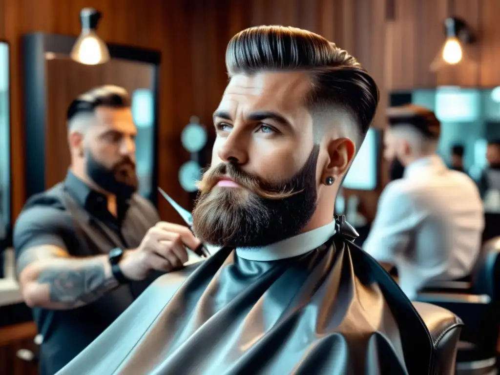 Hombre con rostro cuadrado recibiendo un corte de pelo experto para hombres con rostro cuadrado