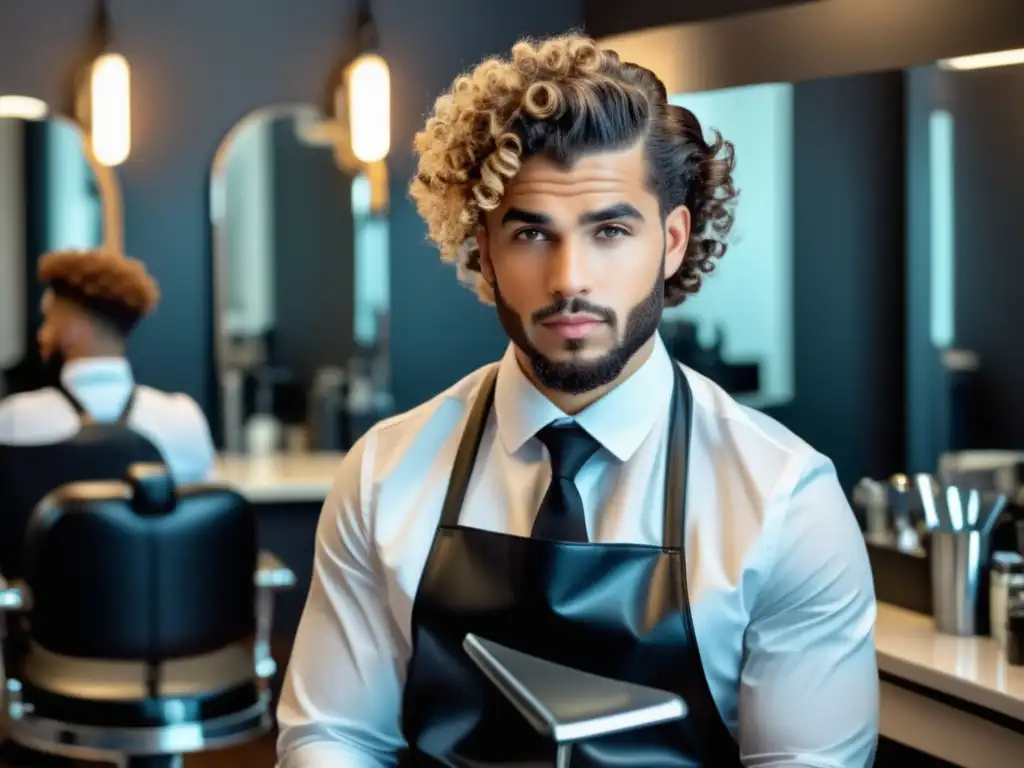 Barbero experto creando cortes de pelo rizado para hombres