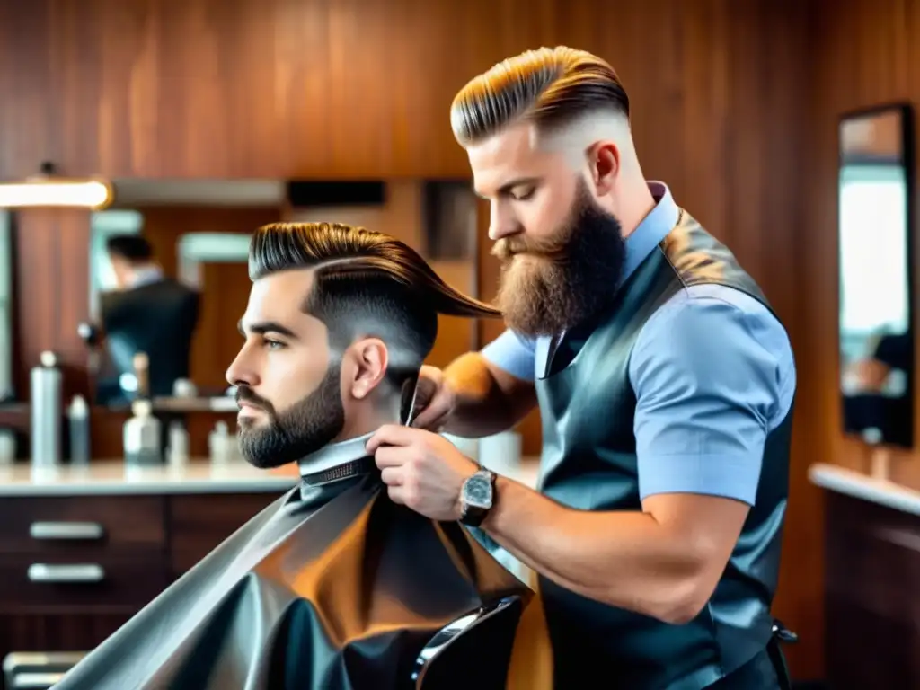 Hombre con rostro ovalado en barbería moderna, corte de pelo para hombres con rostro ovalado