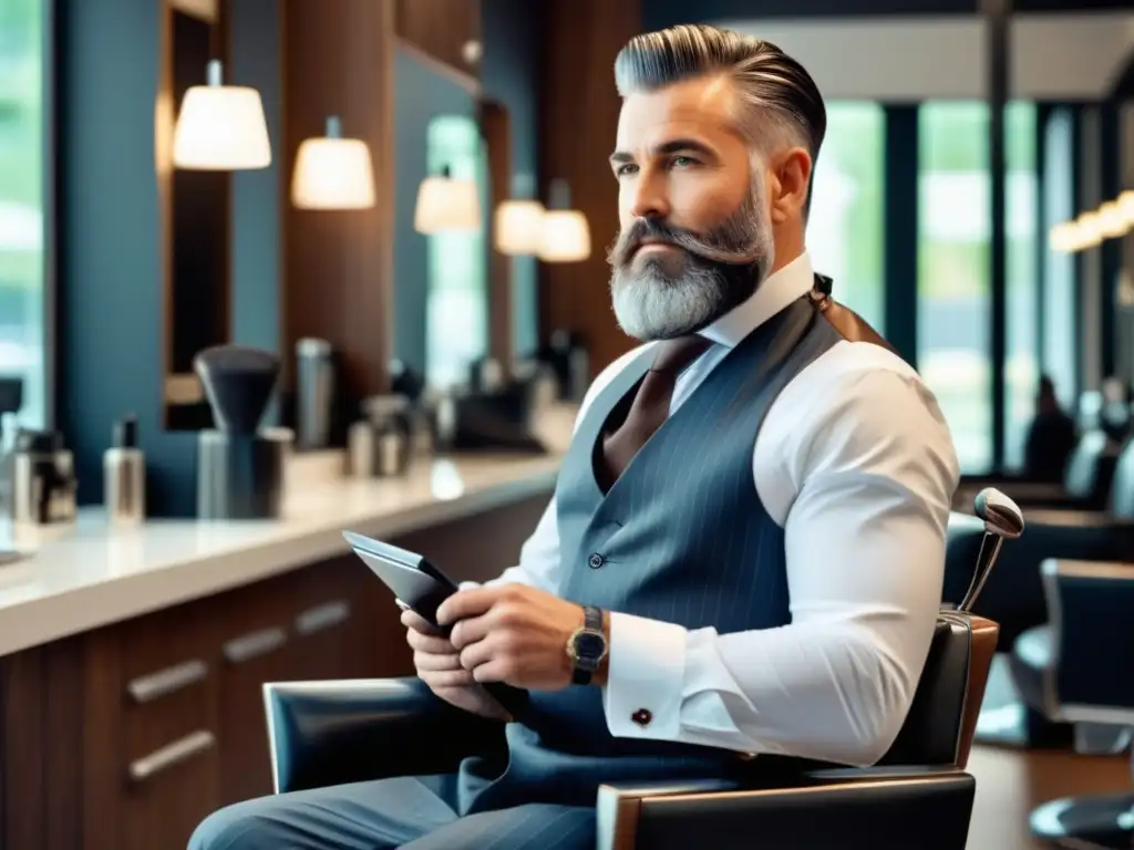 Hombre maduro en barbershop, elegante y profesional