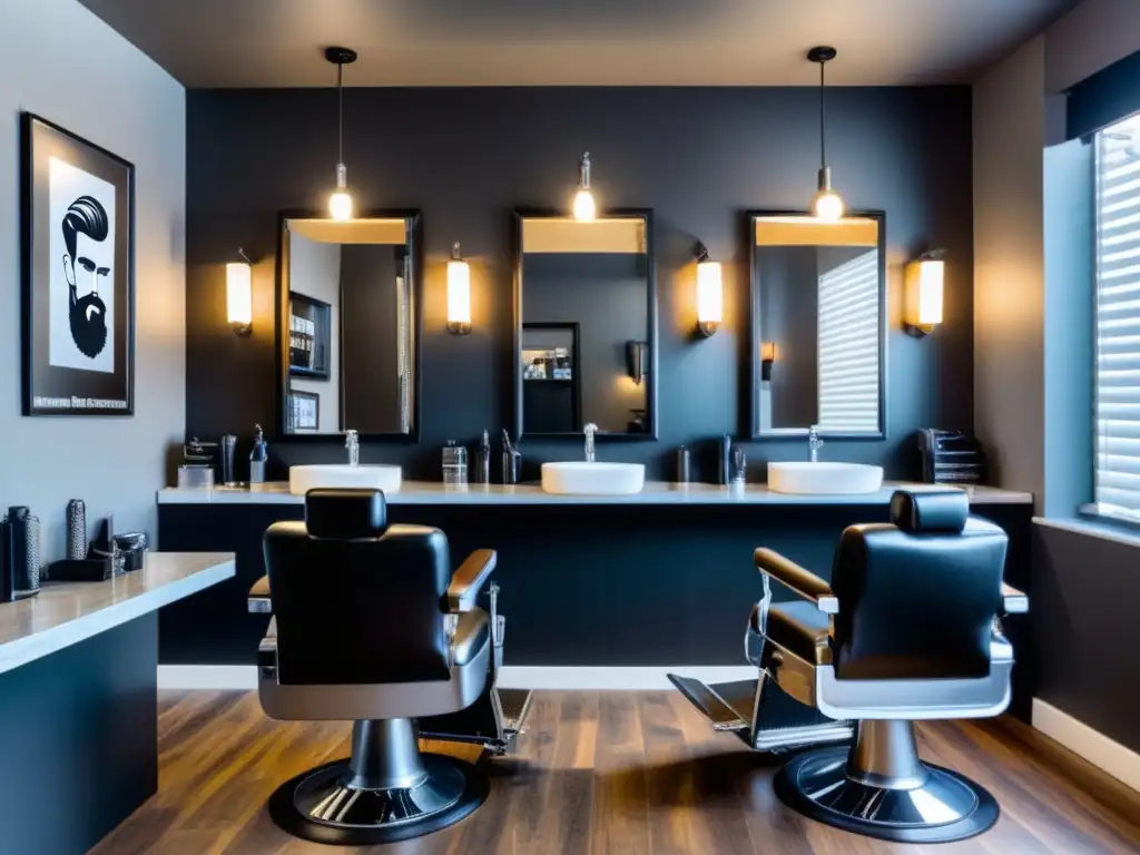 Barbería moderna con estilizados muebles negros y cromados