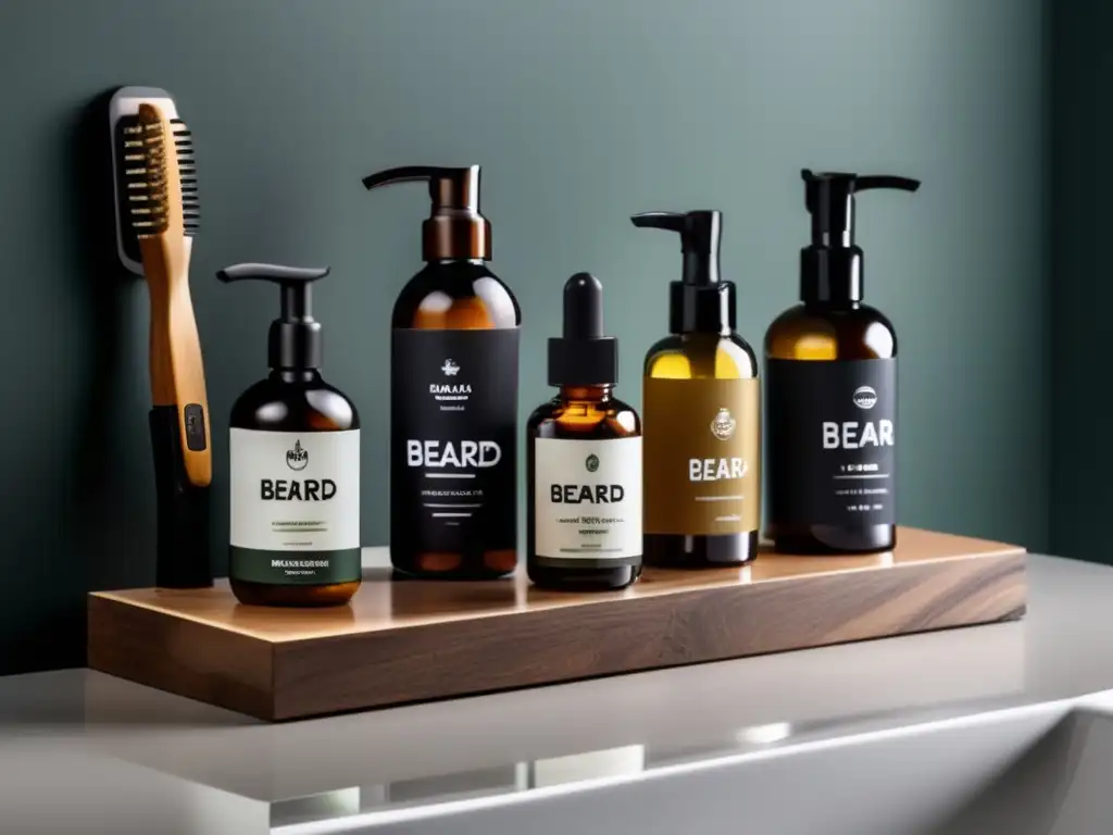 Productos para cuidado de barba para hombres en un elegante y moderno tocador de baño