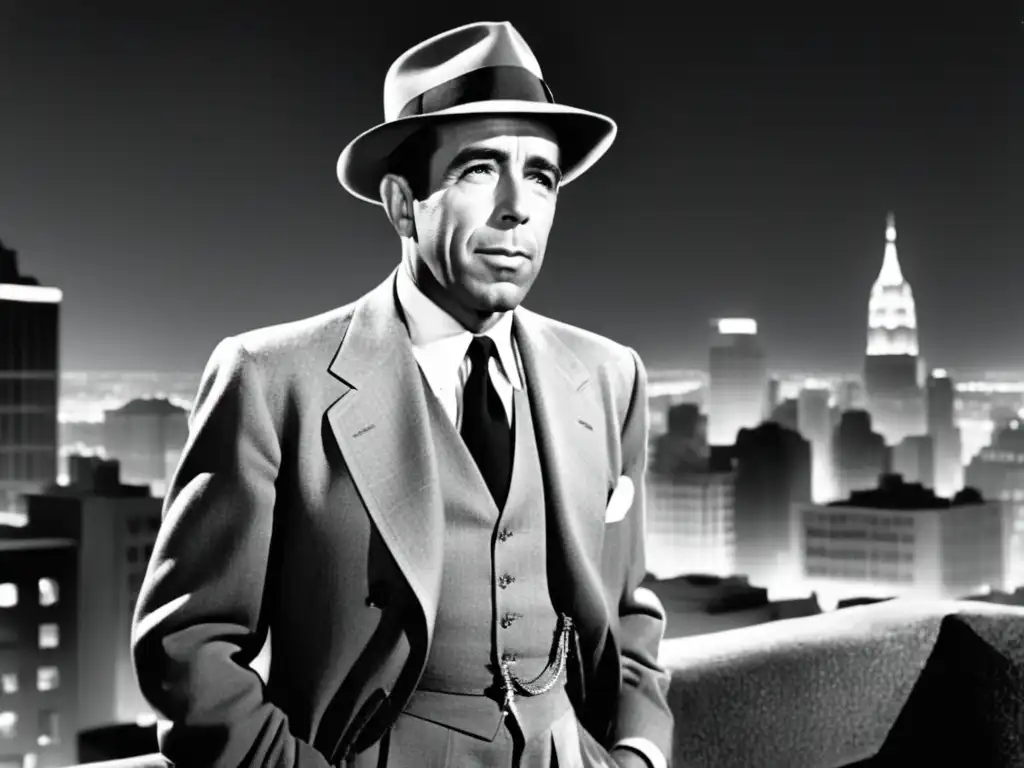 Estilo atemporal de Humphrey Bogart en un retrato en blanco y negro