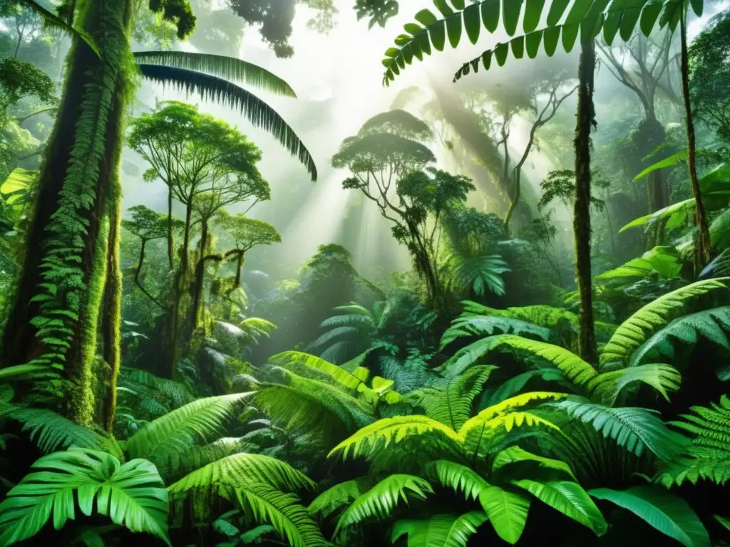 Imagen: Bosque tropical exuberante, biodiversidad y moda masculina sostenible