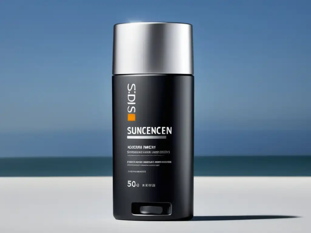 Protección solar para hombres: guía completa, envase negro mate con diseño minimalista, SPF alto, fórmula duradera y textura no grasa