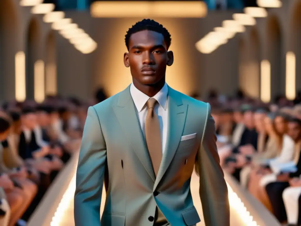 Burberry marca moda masculina icónica en desfile de pasarela con modelo hombre confiado