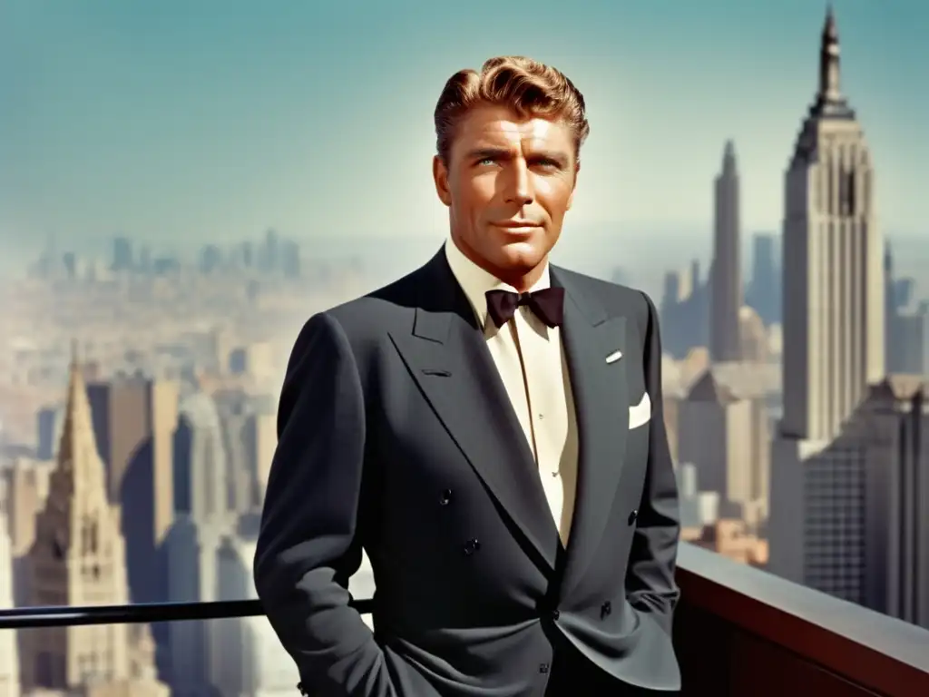 Estilo de Burt Lancaster en moda masculina: imagen 8K de Lancaster en traje elegante, en una ciudad moderna y vibrante