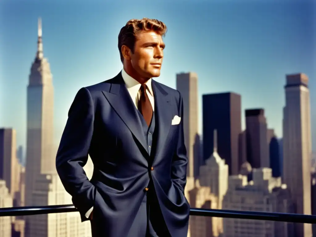 Estilo de Burt Lancaster en moda masculina: traje azul marino, elegante y sofisticado