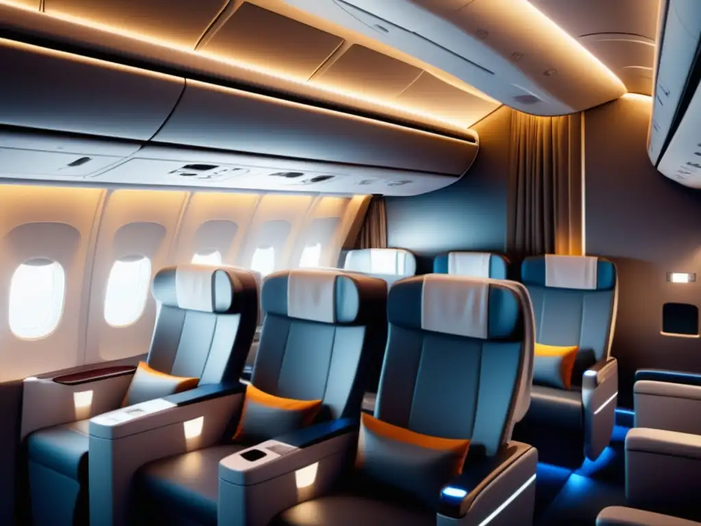 Imagen impresionante de cabina avión moderna, mejor asiento avión viajar estilo