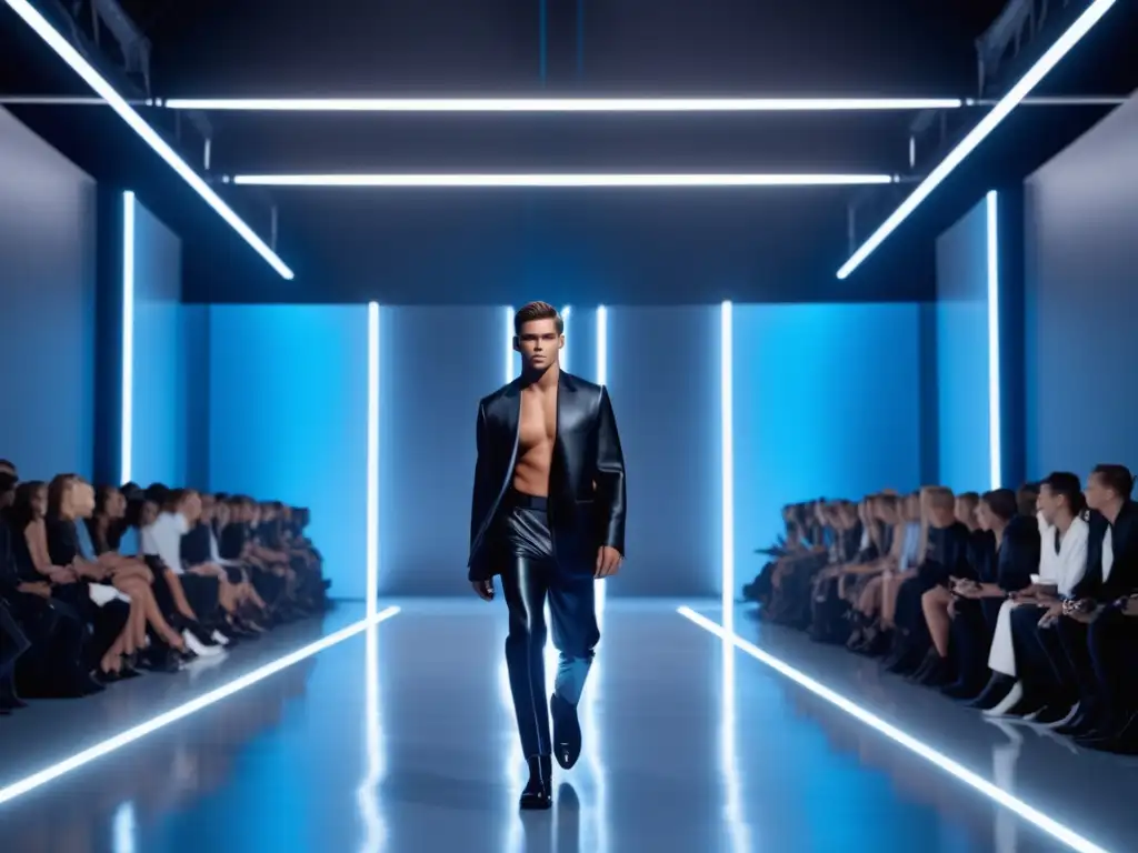 Tendencias moda masculina Calvin Klein en pasarela industrial contemporánea