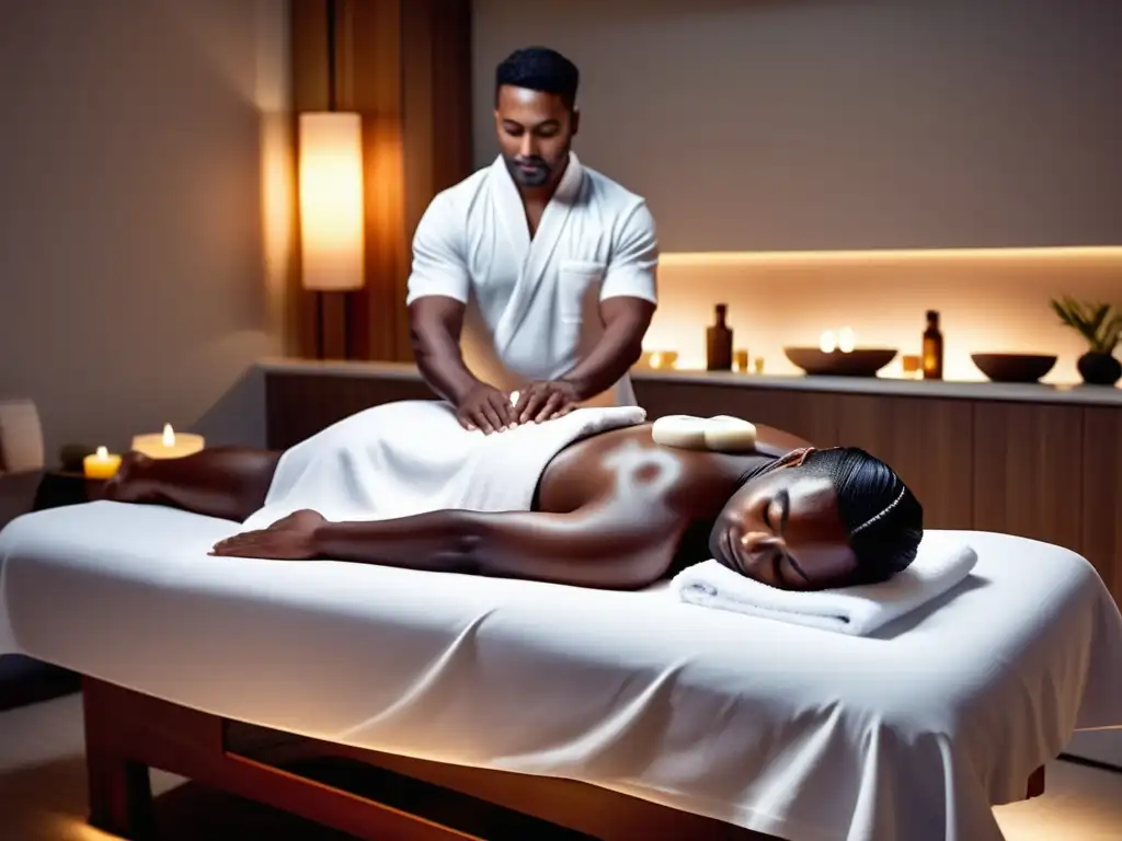 Beneficios del masaje facial masculino: hombre relajado recibiendo tratamiento facial en un spa moderno