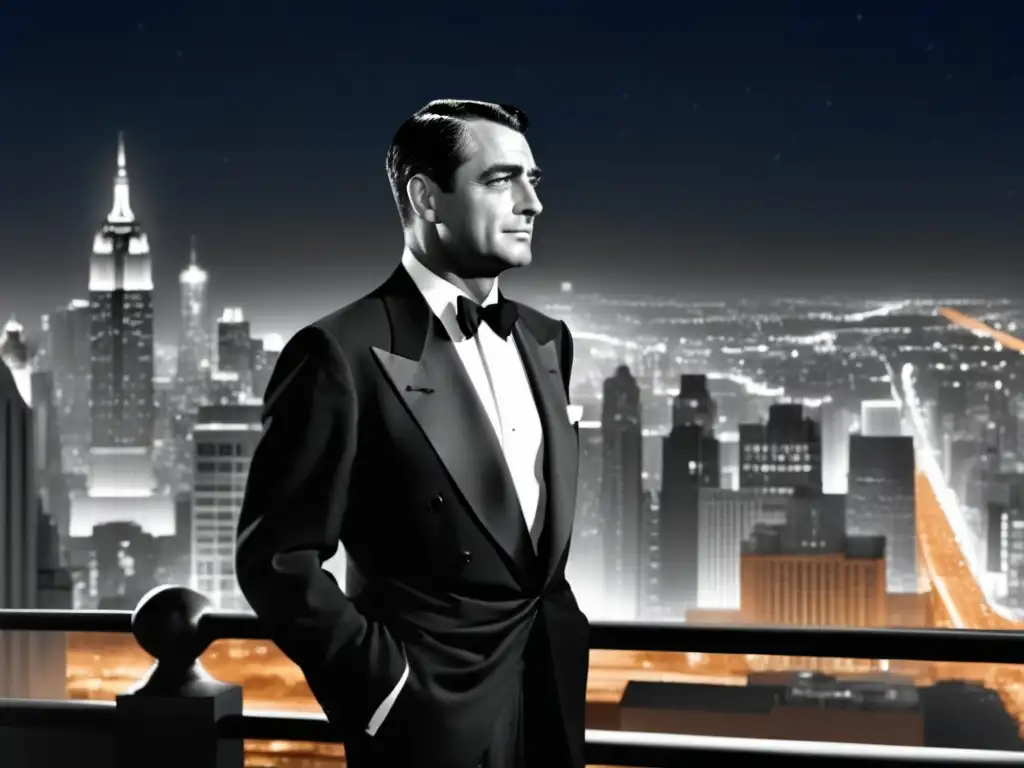 Estilo inconfundible de Cary Grant en la ciudad moderna de noche