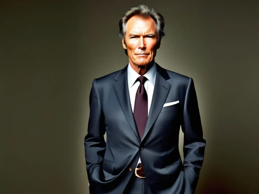 Clint Eastwood en traje moderno y sofisticado, icono de la moda masculina - Consejos para el cuidado de la piel masculina