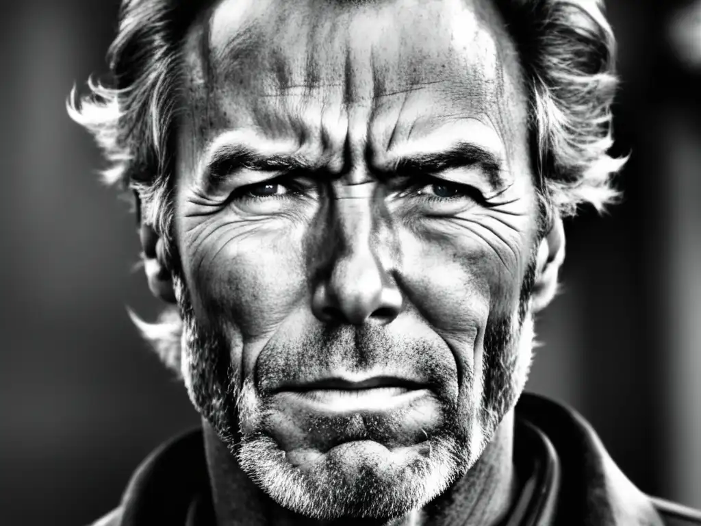 Clint Eastwood: rostro icónico y masculino, con detalles y arrugas que agregan carácter