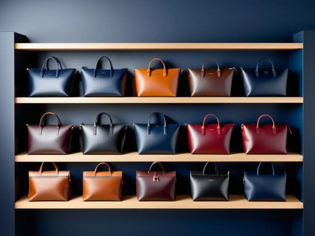 Bolsos de hombre tendencias actuales, organizados con estilo en una estantería minimalista