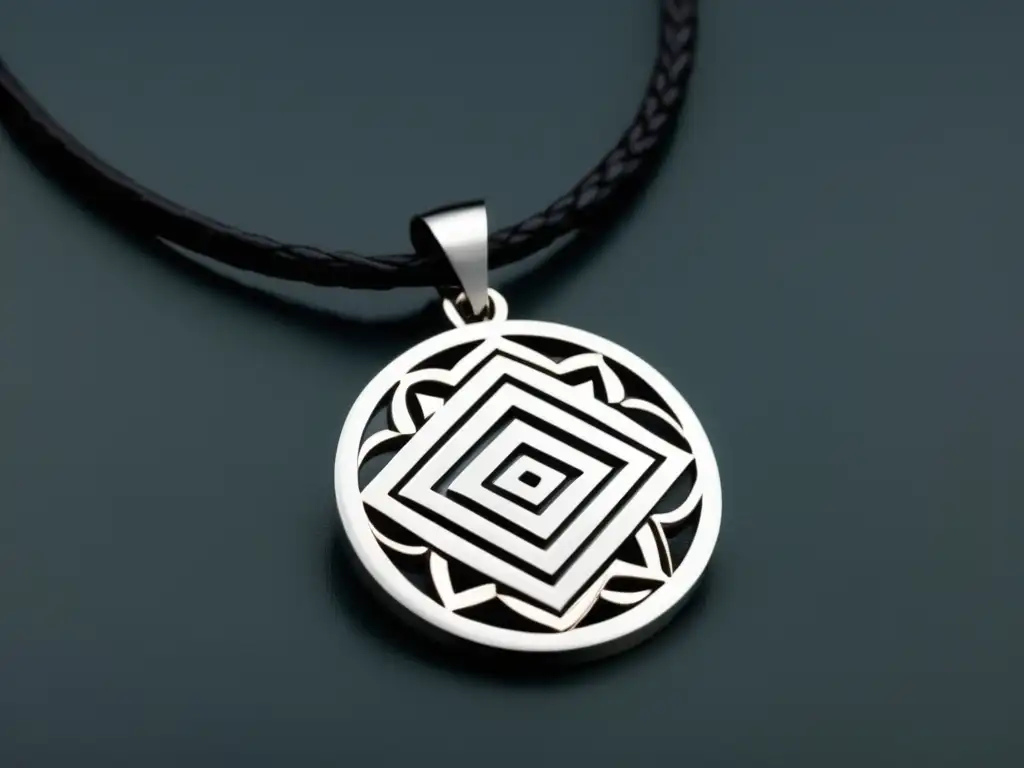 Joyería masculina personalizada estilo propio, collar de plata con patrones geométricos y cordón de cuero negro