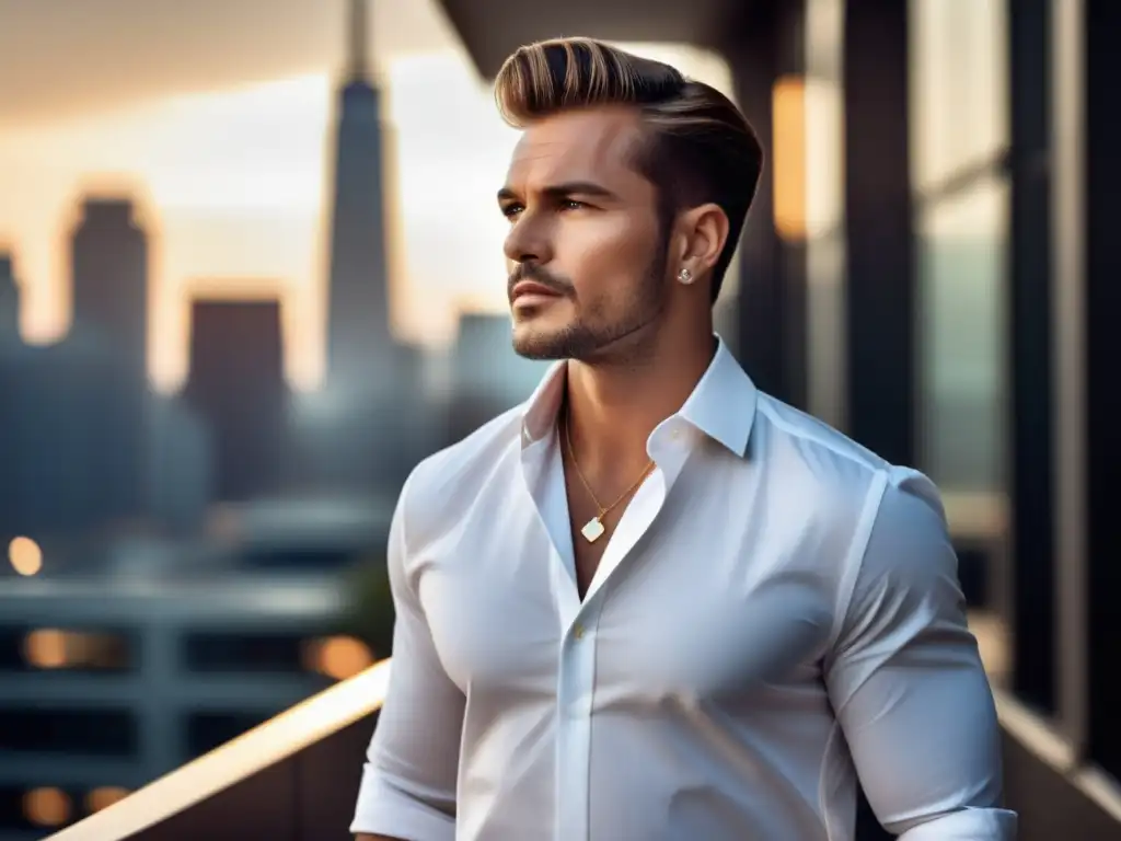 Hombre elegante con collar masculino, tendencia de moda -