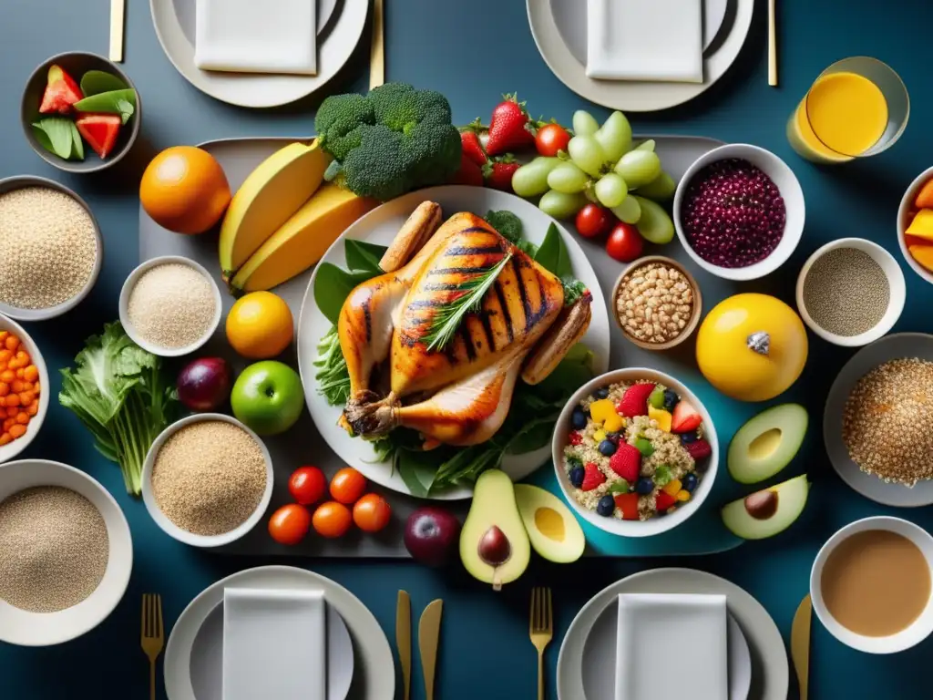 Dieta saludable para hombres - Comida equilibrada y colorida en una moderna mesa de comedor