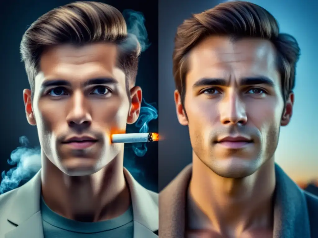 Efectos del tabaco en la apariencia masculina: comparación de dos hombres, uno saludable y otro afectado por fumar