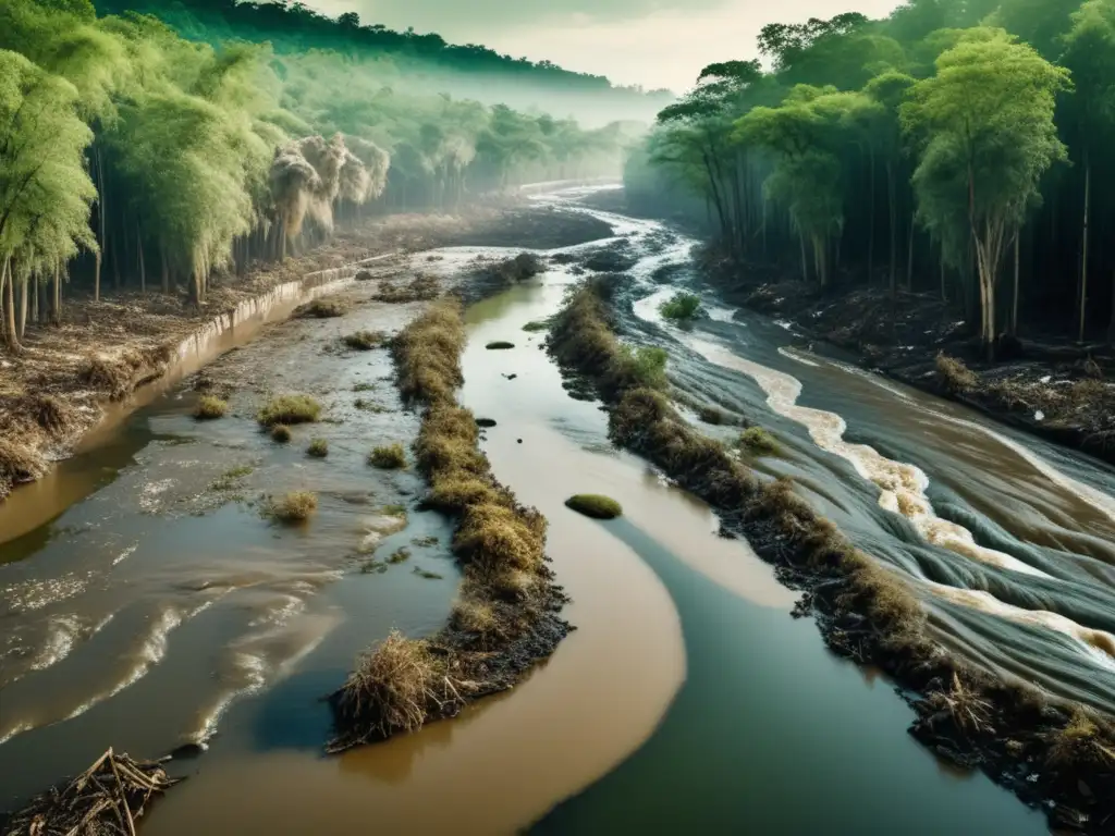 Consecuencias moda insostenible: Río contaminado, árboles marchitos