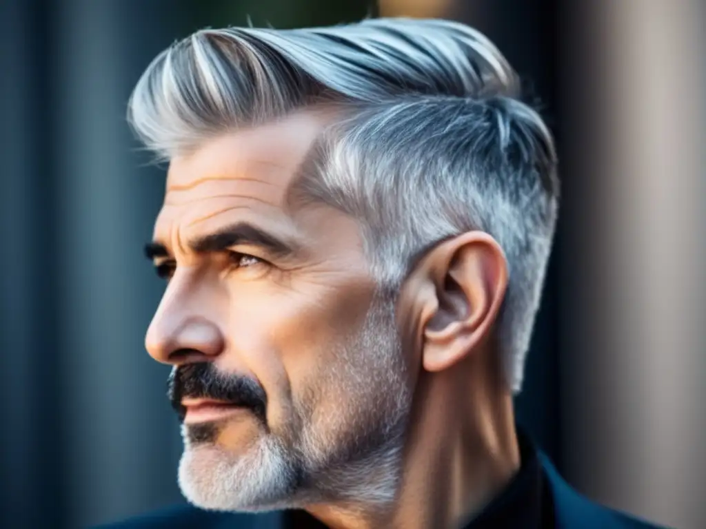 Hombre elegante con corte buzz y cabello canoso