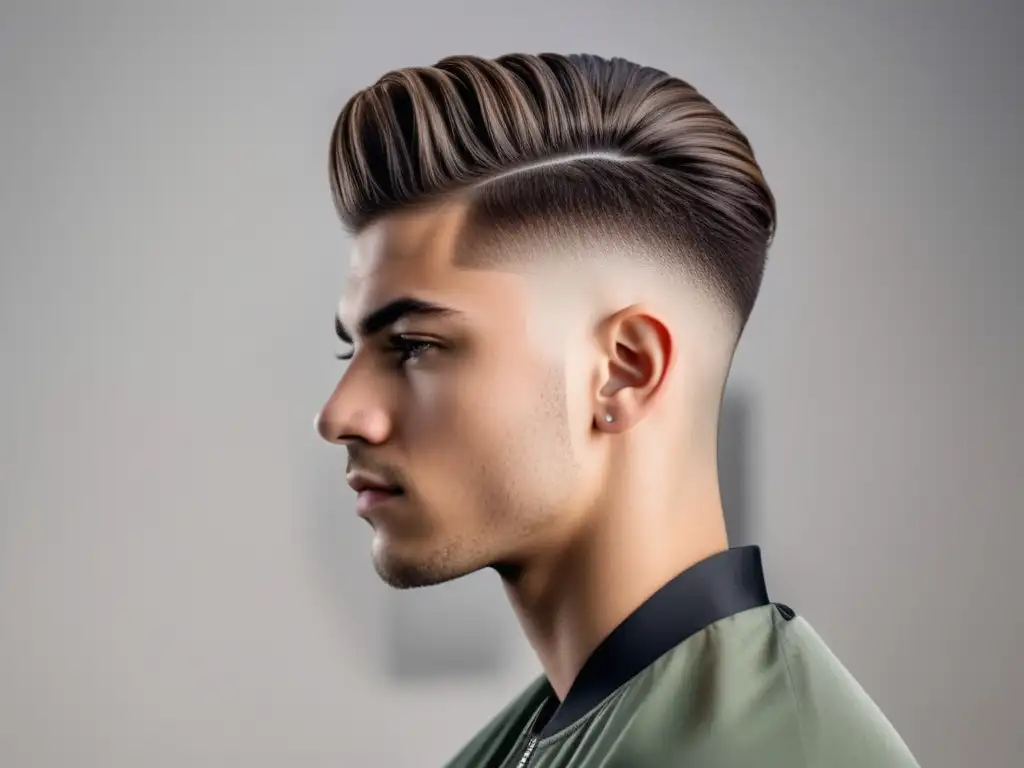 Joven con corte fade, estilo pompadour: Cortes de pelo masculinos modernos