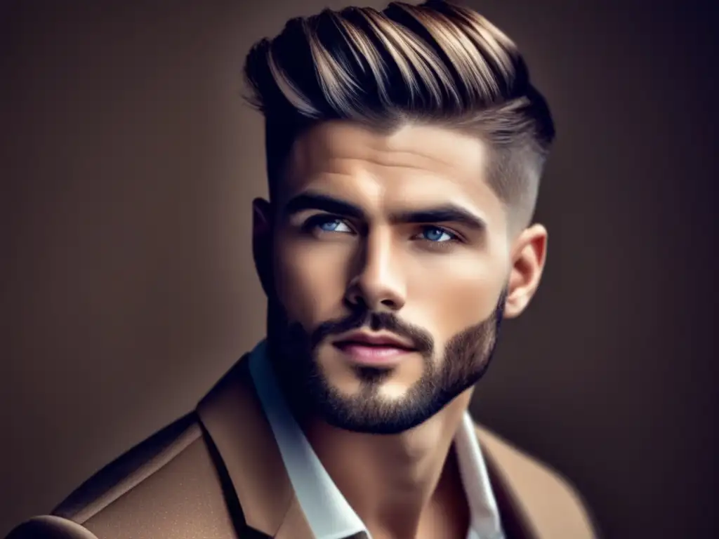 Estiloso hombre con rostro ovalado y corte de pelo texturizado, moderno y trendy