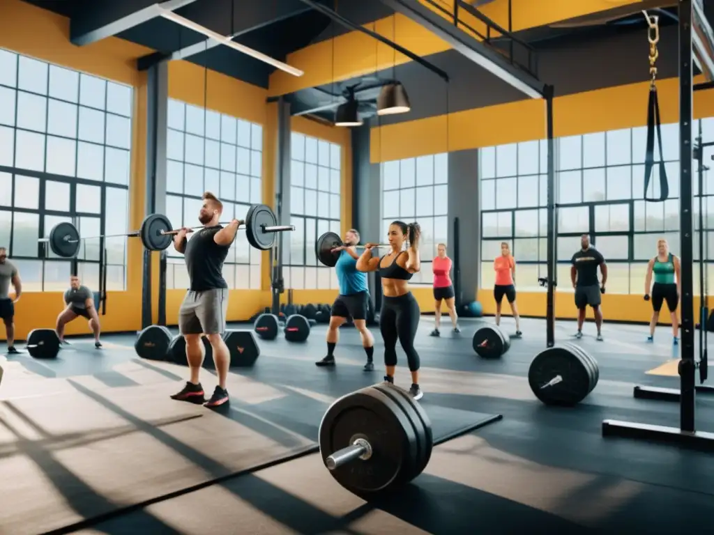 Un gimnasio de crossfit moderno con equipo de última generación y amplio espacio