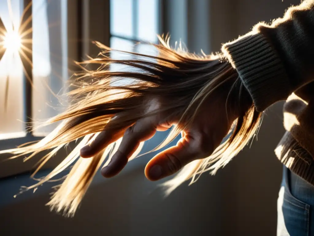 Tratamiento cabello dañado hombres: Mano en pelo dañado, con hebras divididas y sin brillo