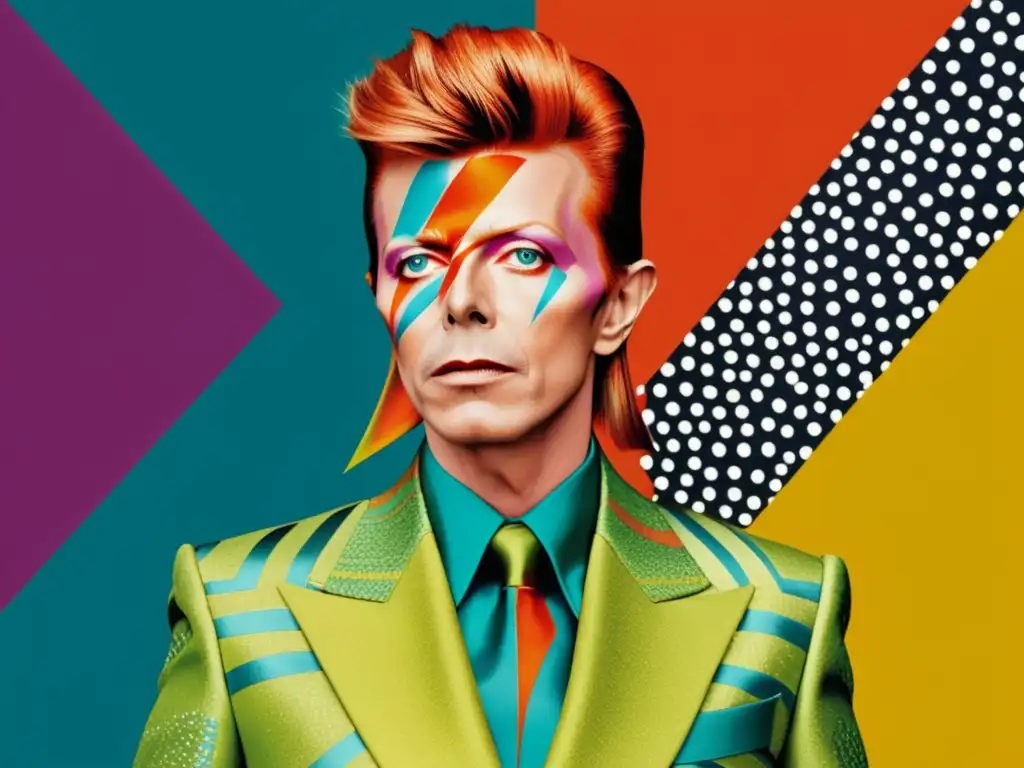 David Bowie en atuendo vanguardista y detallado, desafiando normas con estilo influencial