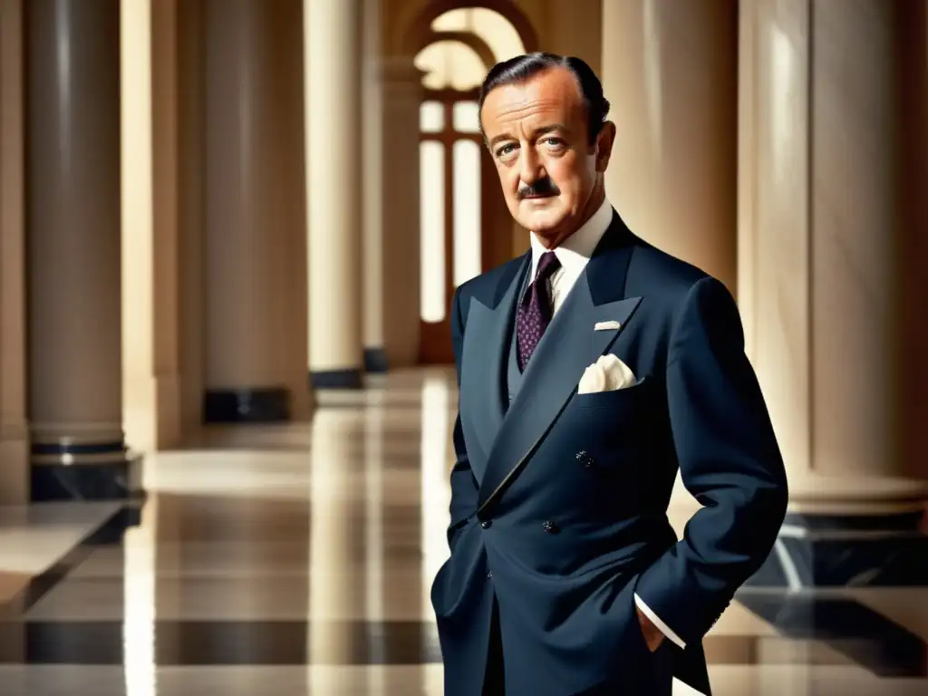 Estilo elegante de David Niven en entorno lujoso