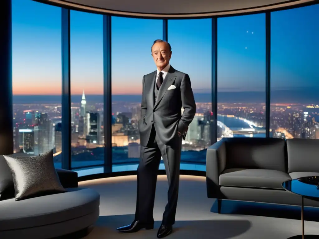 Estilo elegante David Niven en penthouse moderno y sofisticado